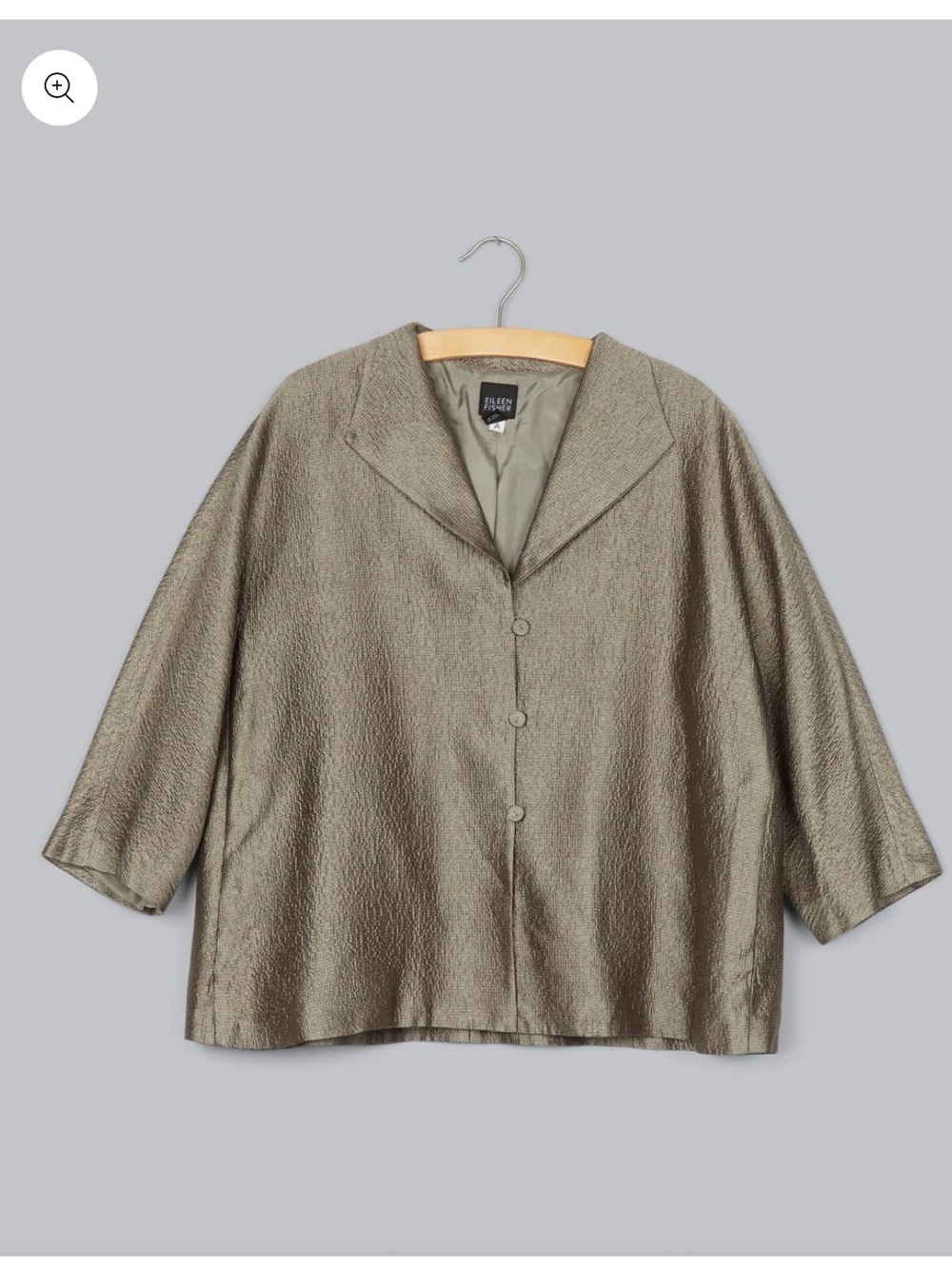 Eileen Fisher Metallic Silver Matrix Silk Boxy Button Front Jacket Blouse Small